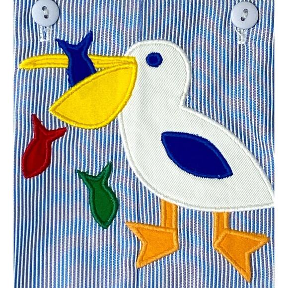 NWT Florence Eiseman Blue/White Stripe Pelican Shortall Romper Boys 9 Mo - Picture 2 of 4